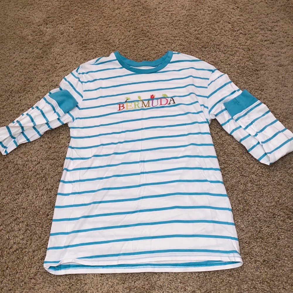PacSun White and Teal Striped 'Bermuda' Long Sleeve Top